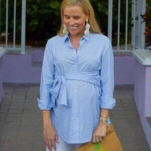 Isabella Oliver maternity striped button down with tie